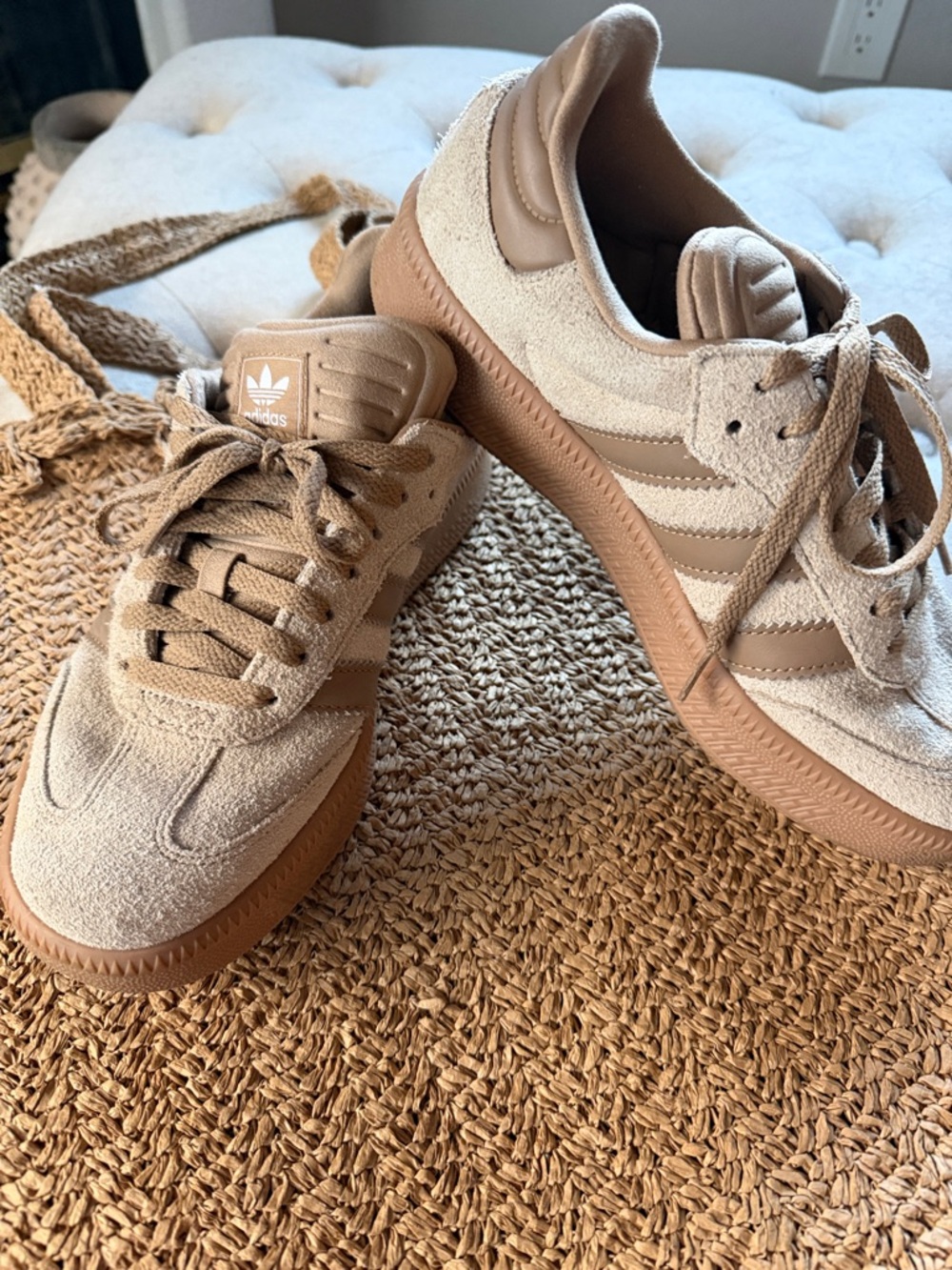 Adidas Beige Suede Samba Sneakers with Gum Sole, like new, wms sz 9, mens sz 8